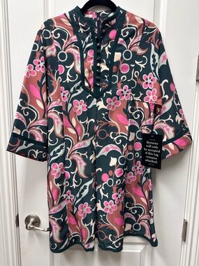 Tucker Floral Printed Tunic Dress with Pink & Green Motif